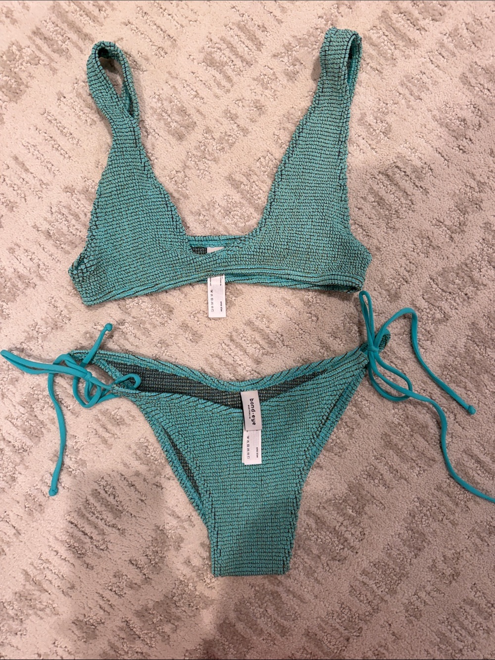 bond-eye Textured Aqua Tie-Side Bikini